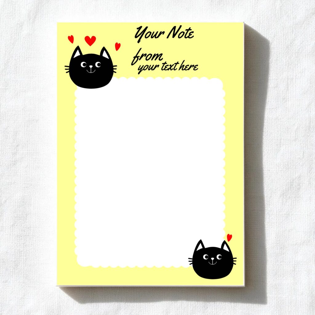 Cat & Hearts A6 notepad design