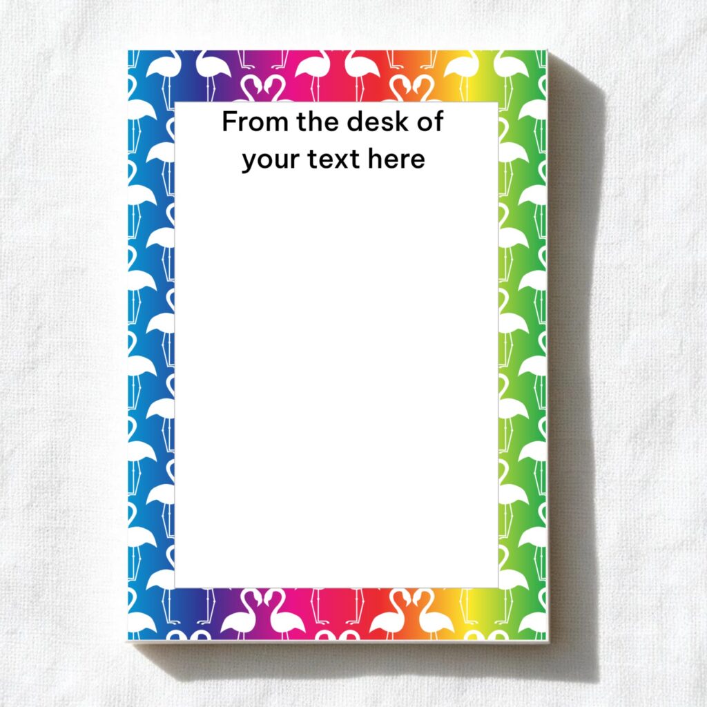Flamingo Rainbow A6 notepad design