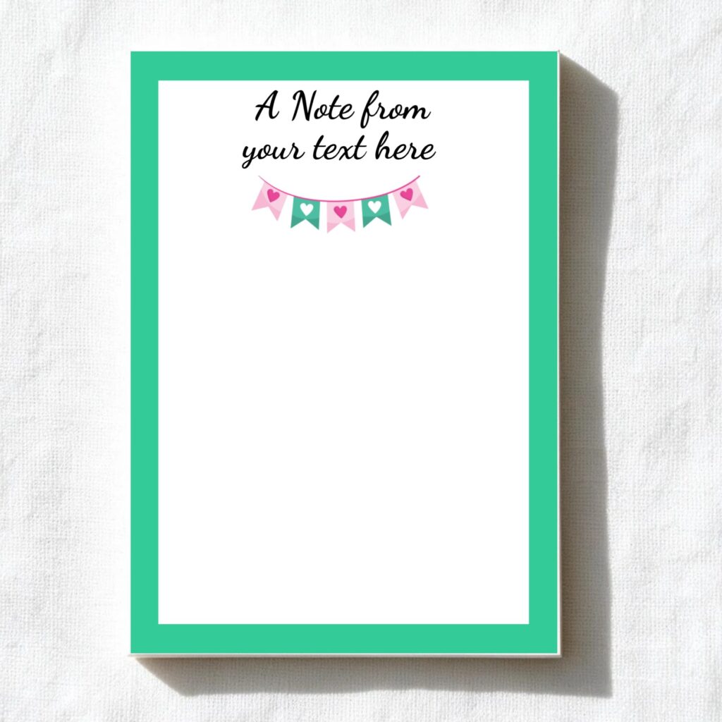 Green & Pink Bunting A6 notepad design