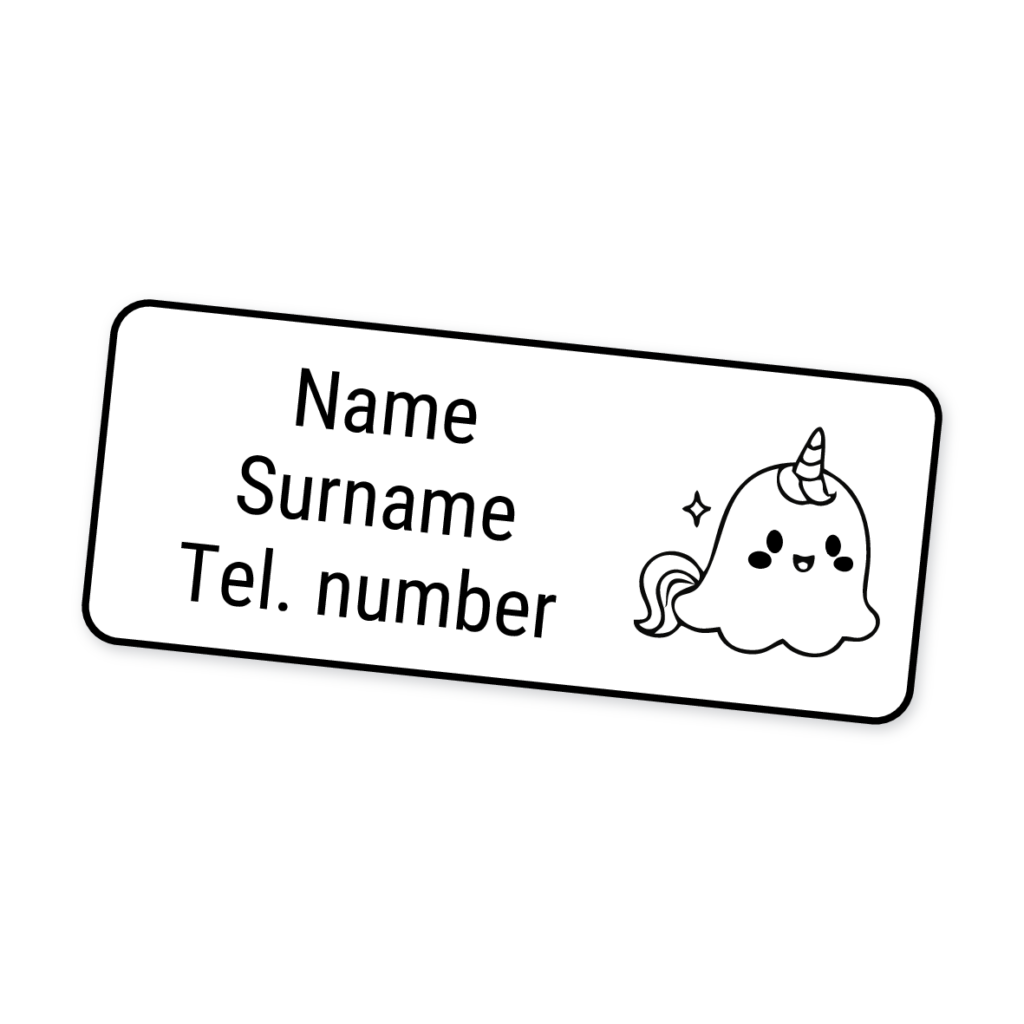 42 Personalised Iron-On Clothing Labels | Ghost Unicorn, personalised with your child's name