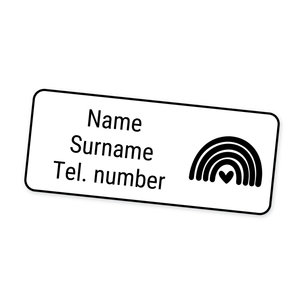 42 Personalised Iron-On Clothing Labels | Rainbow Purple, personalised with your child's name