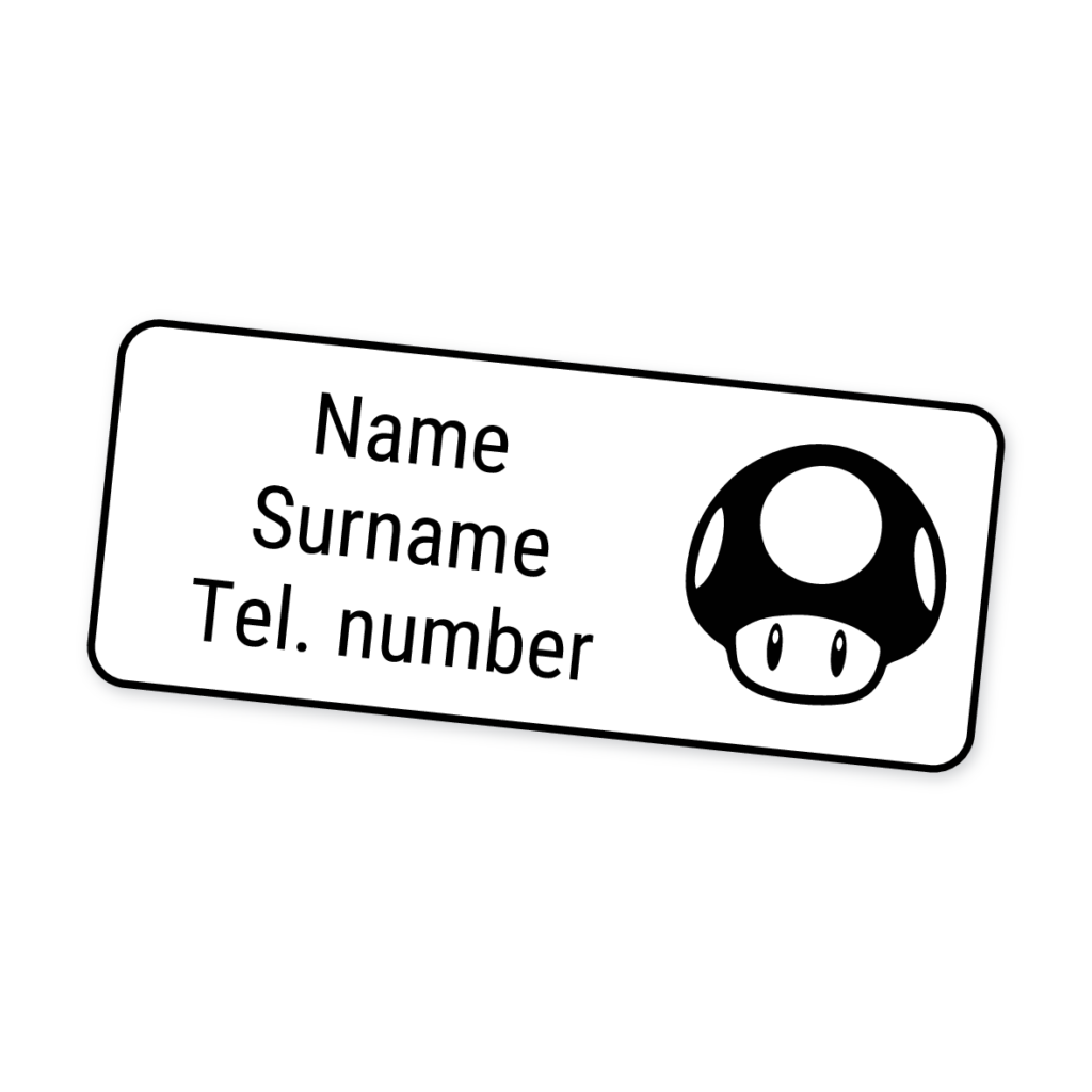 42 Personalised Iron-On Clothing Labels | Mushroom, personalised with your child's name