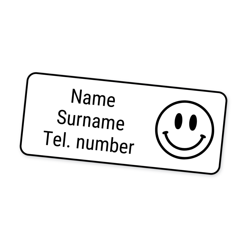 42 Personalised Iron-On Clothing Labels | Smiley Face, personalised with your child's name