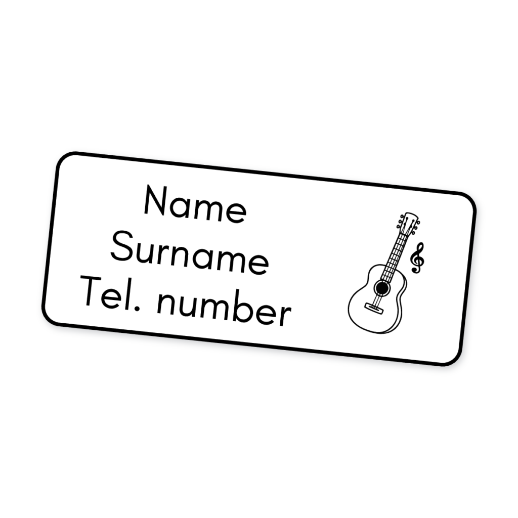 42 Personalised Iron-On Clothing Labels | Guitar Pink, personalised with your child's name