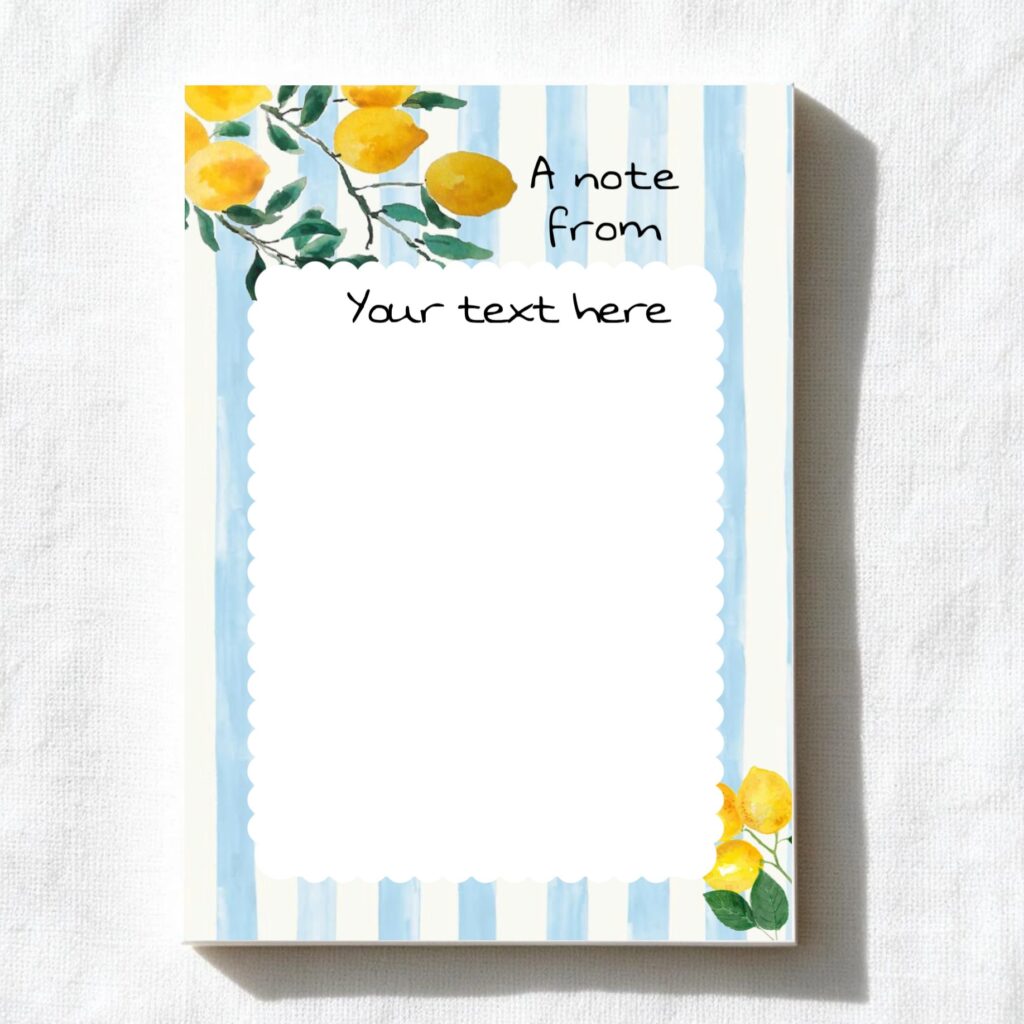Lemons & Stripes A6 notepad design