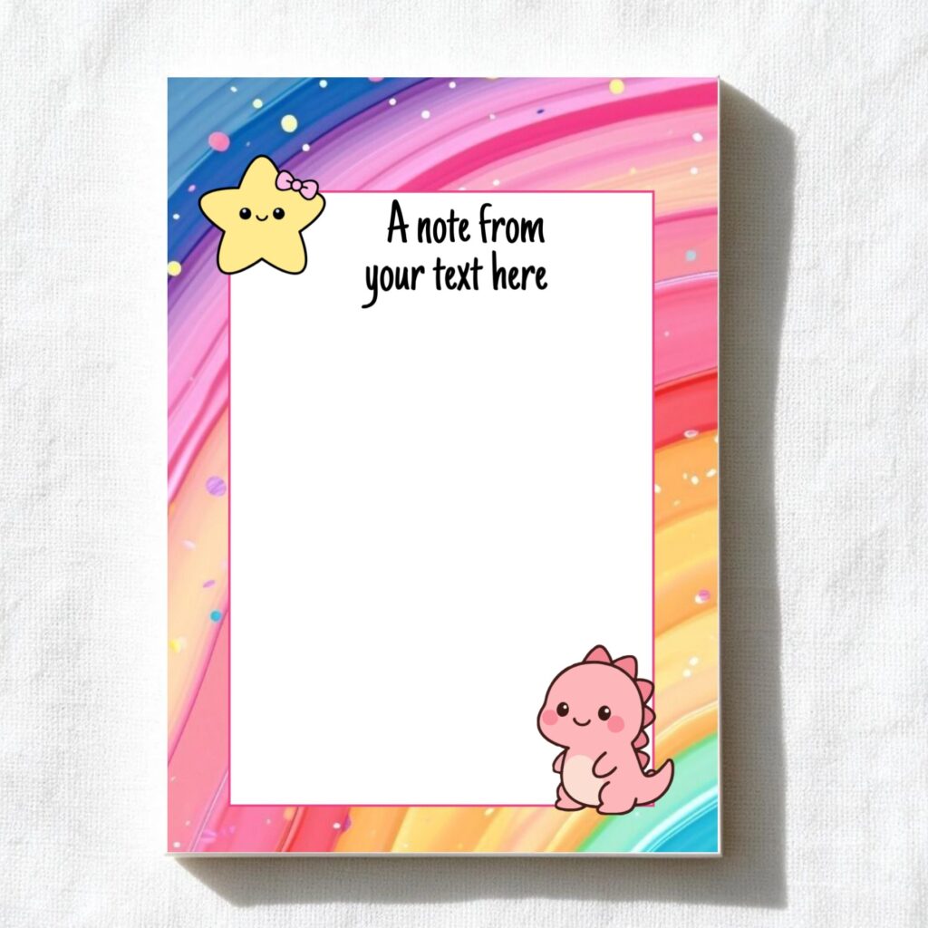 Rainbow Star & dino A6 notepad design
