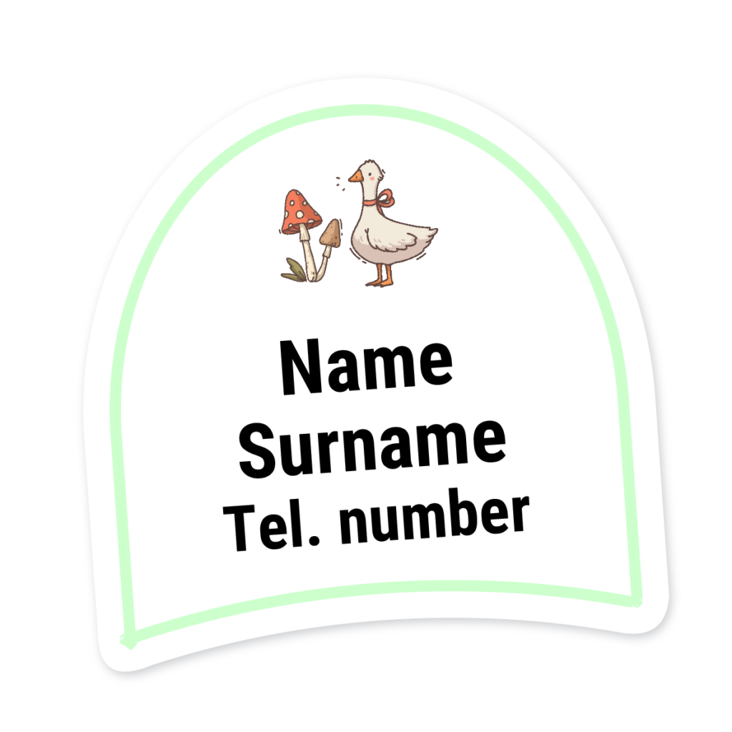 16 Personalised Shoe Labels | Duck & Mushroom, personalised with your child's name
