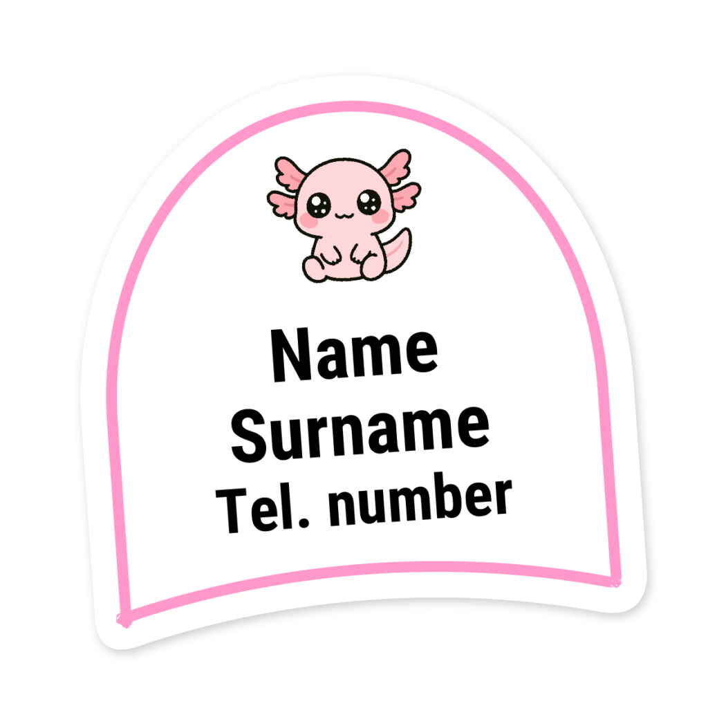16 Personalised Shoe Labels | Axolotl, personalised with your child's name