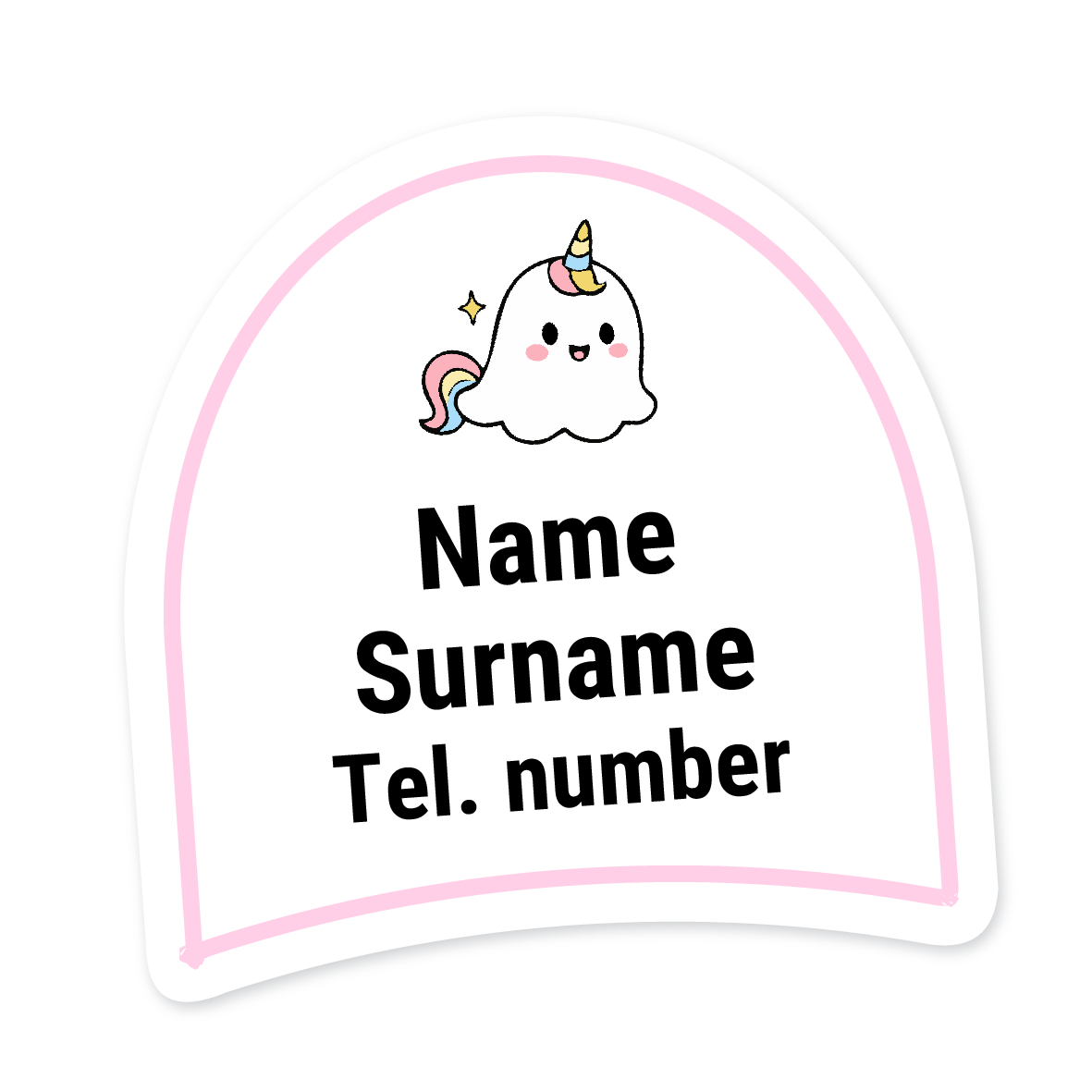 16 Personalised Shoe Labels | Ghost Unicorn, personalised with your child's name