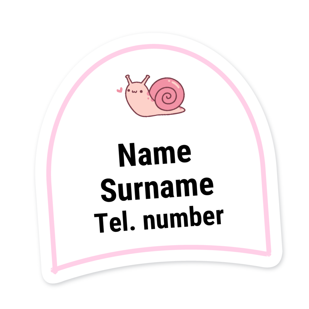 16 Personalised Shoe Labels | Snail, personalised with your child's name
