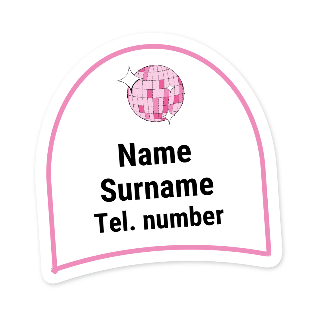 16 Personalised Shoe Labels | Glitter Ball, personalised with your child's name
