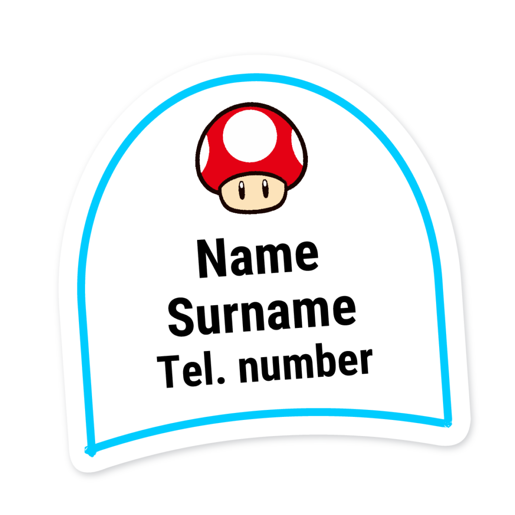 16 Personalised Shoe Labels | Mushroom, personalised with your child's name