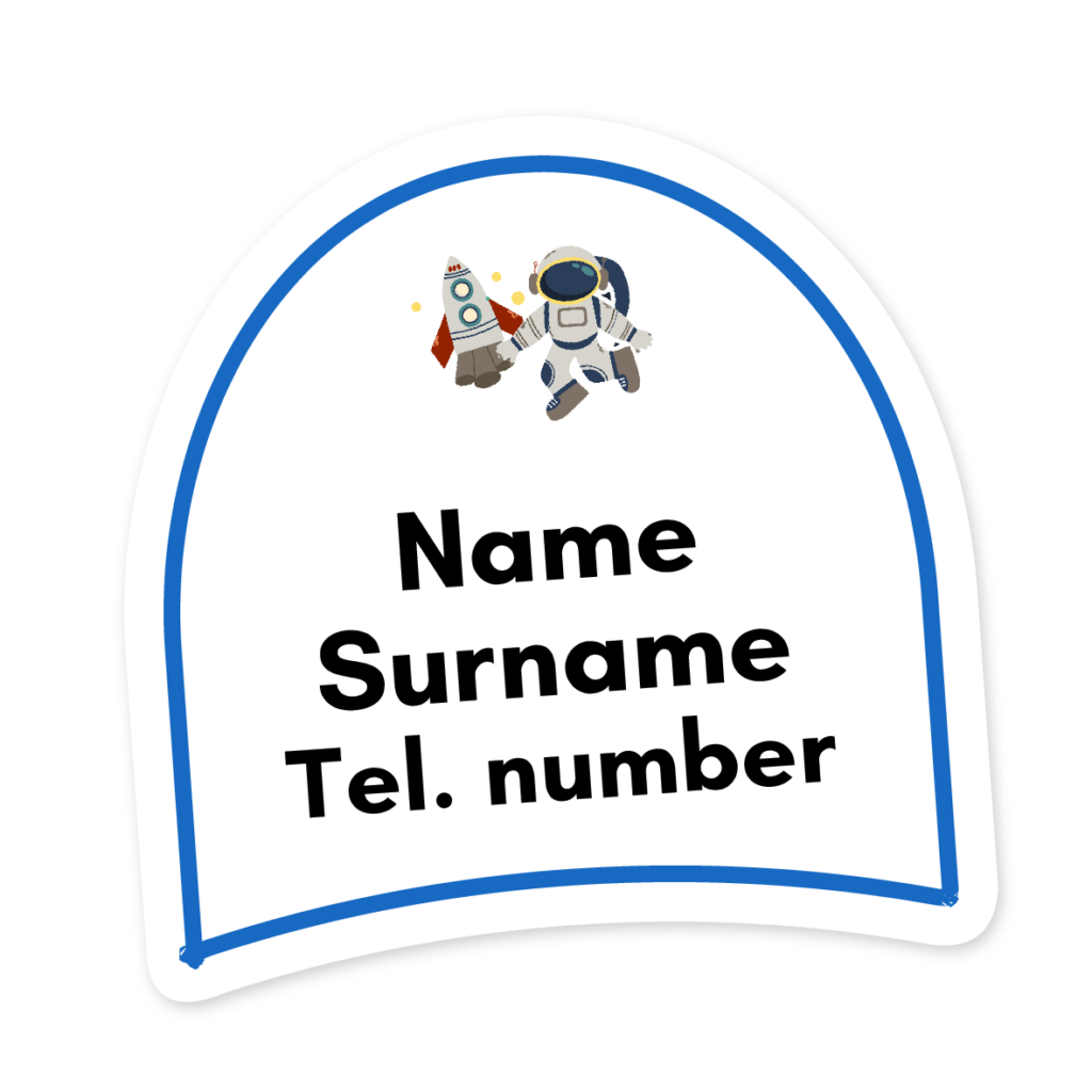 16 Personalised Shoe Labels | Space Man Rocket, personalised with your child's name