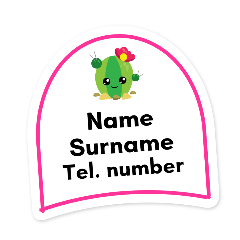 16 Personalised Shoe Labels | Cactus, personalised with your child's name