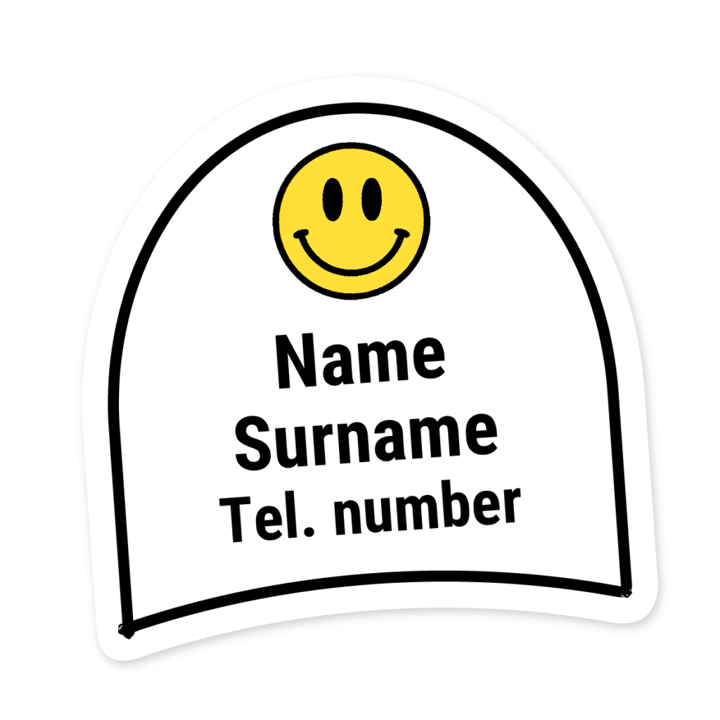 16 Personalised Shoe Labels | Smiley Face, personalised with your child's name