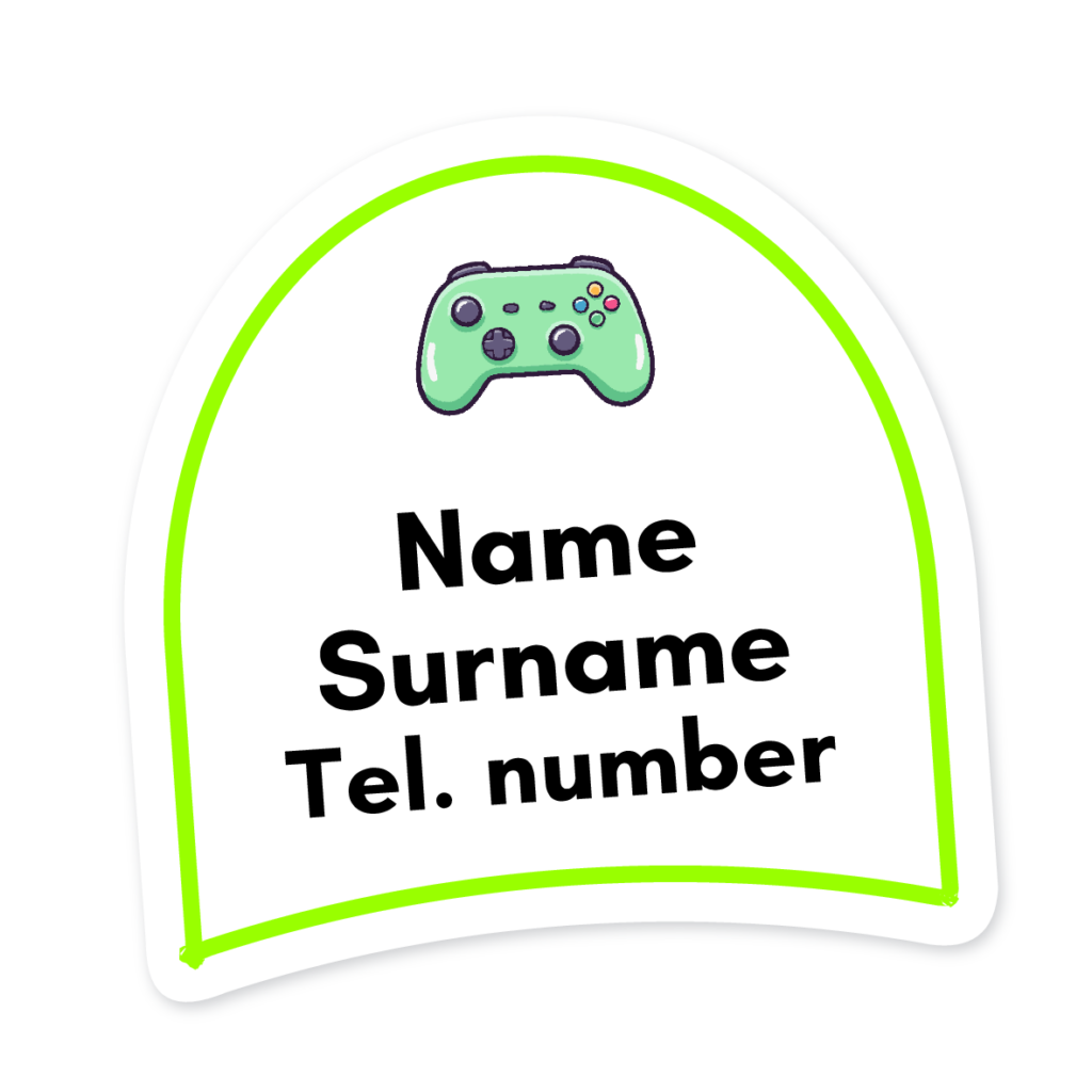 16 Personalised Shoe Labels | Gamer 1, personalised with your child's name