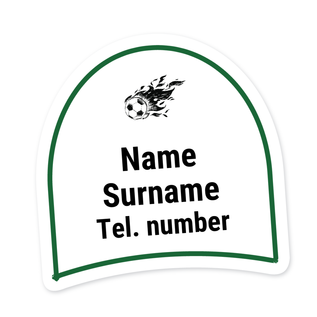 16 Personalised Shoe Labels | Flaming Soccer Ball, personalised with your child's name