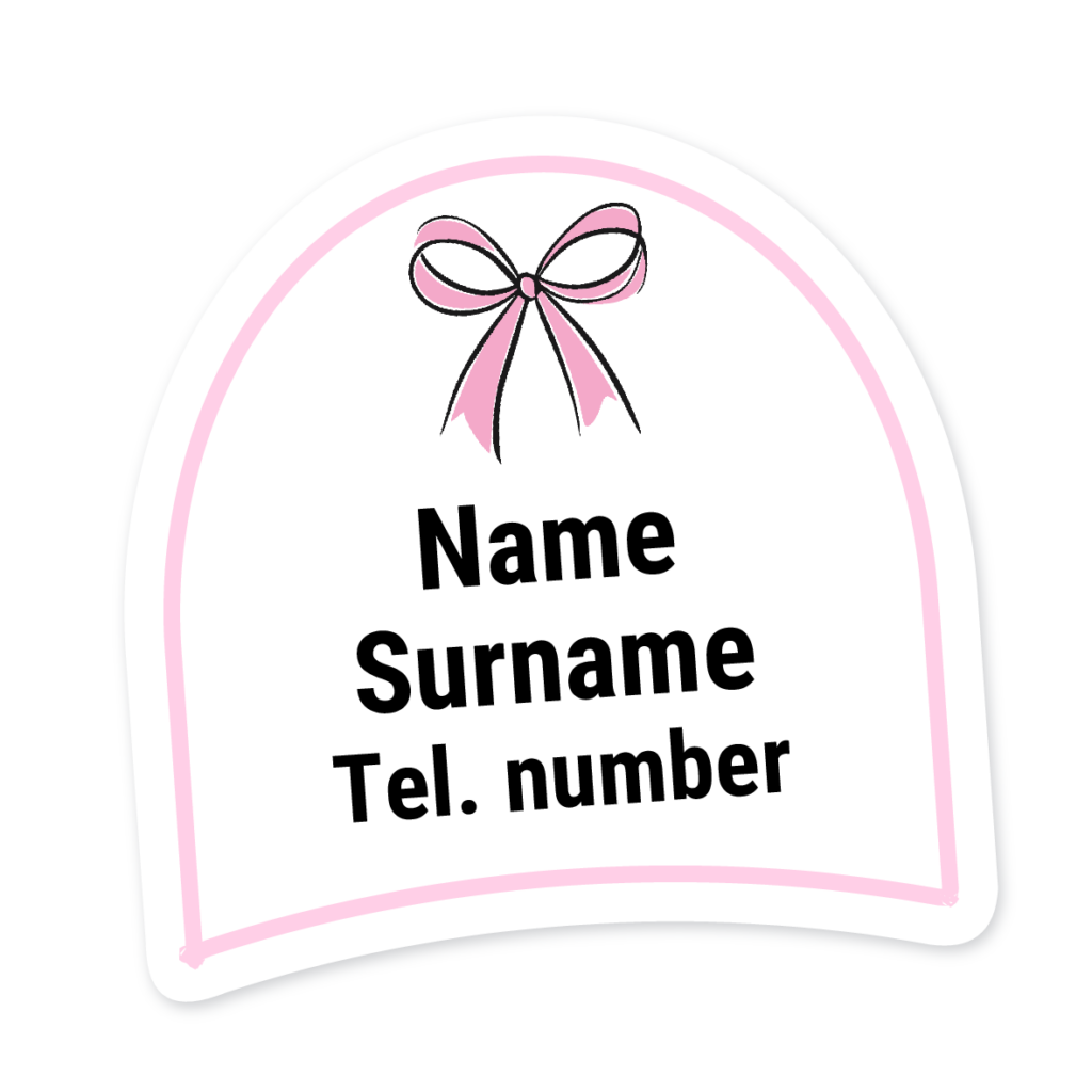 16 Personalised Shoe Labels | Pink Bow, personalised with your child's name