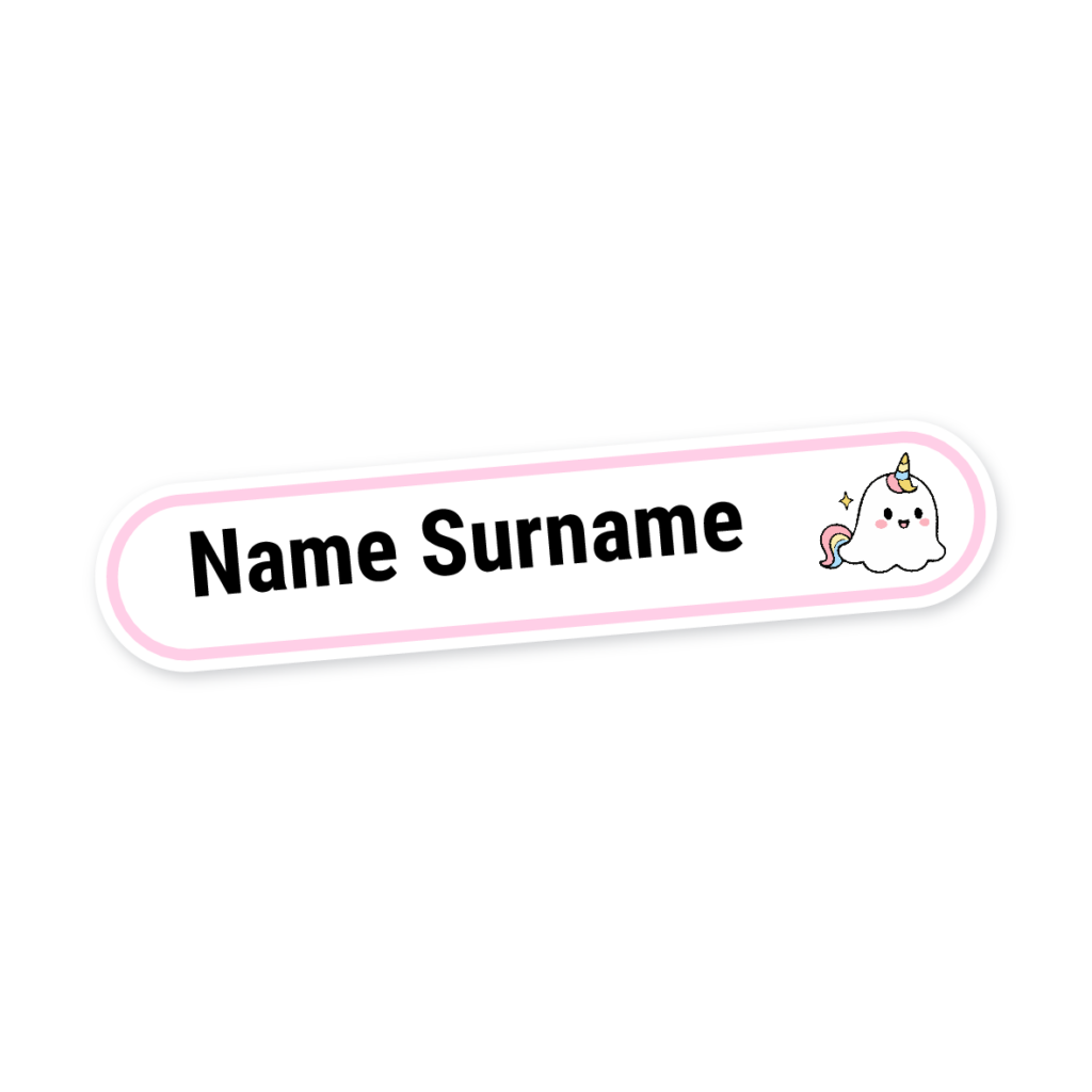 160 Personalised Stationery Labels | Ghost Unicorn, personalised with your child's name