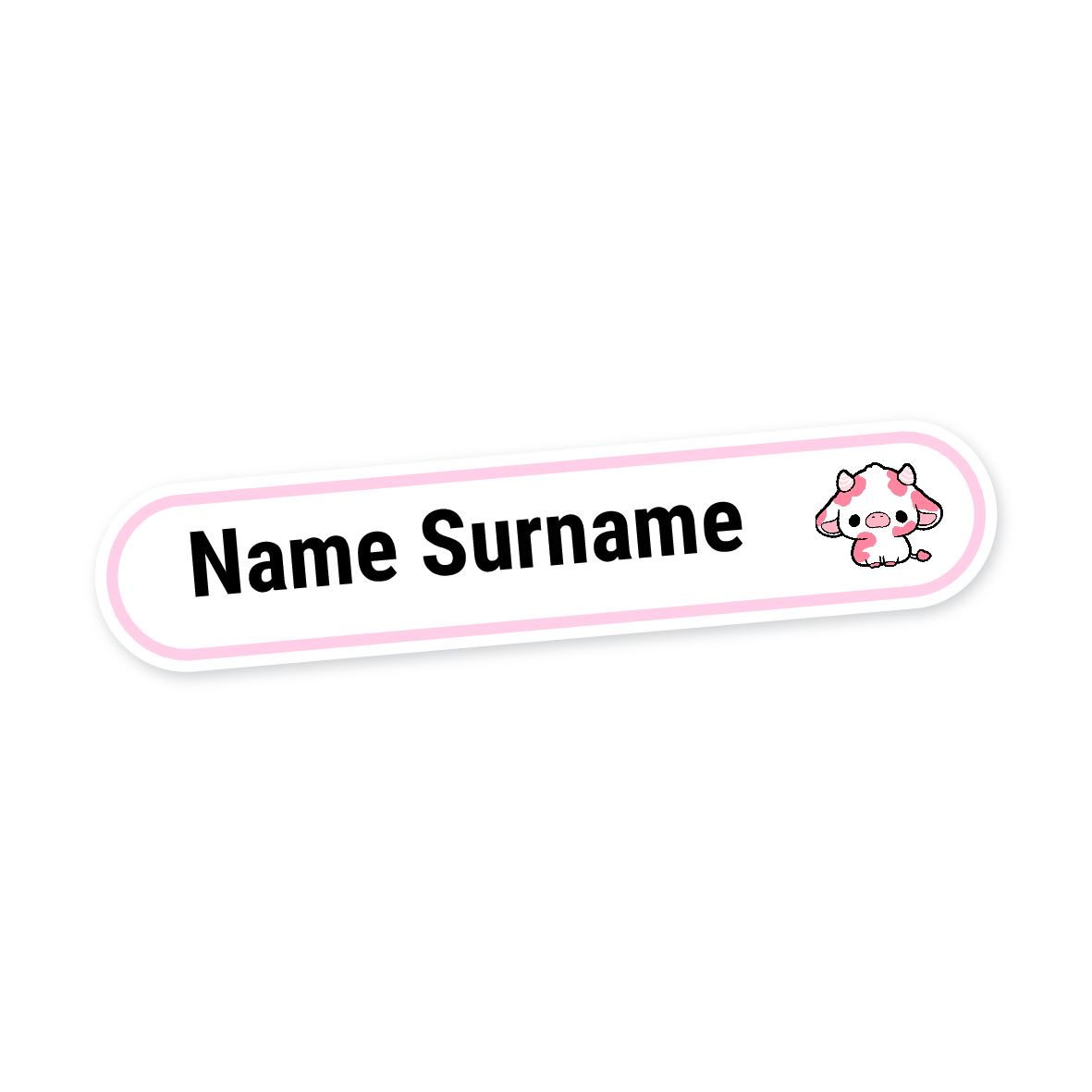 160 Personalised Stationery Labels | Cow Pink, personalised with your child's name