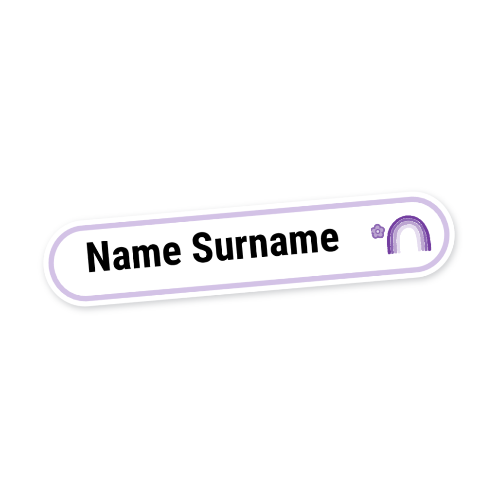 160 Personalised Stationery Labels | Rainbow Purple, personalised with your child's name