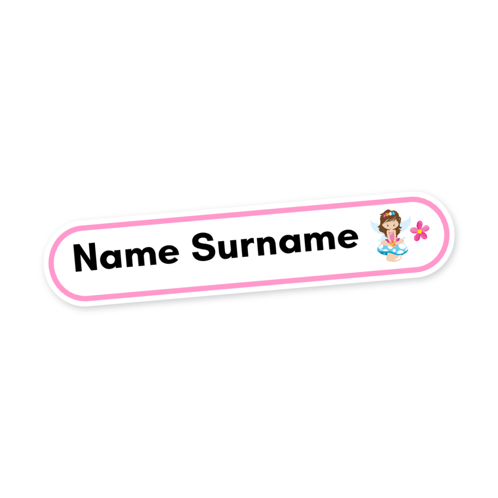 160 Personalised Stationery Labels | Fairy Pink, personalised with your child's name