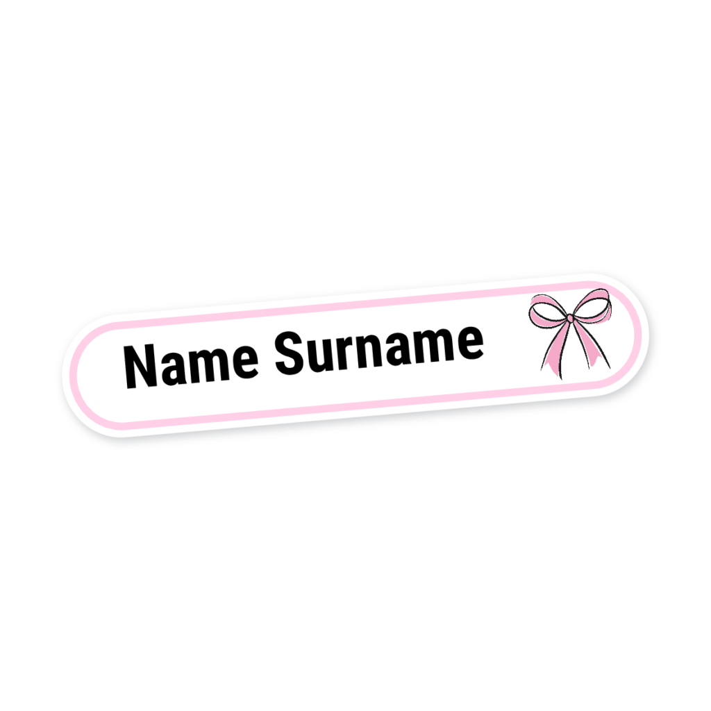 160 Personalised Stationery Labels | Pink Bow, personalised with your child's name