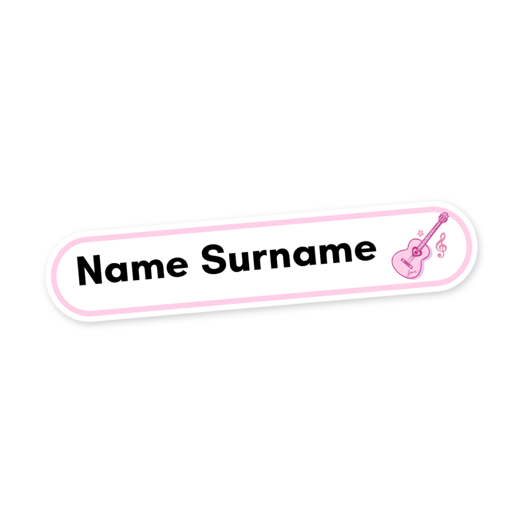 160 Personalised Stationery Labels | Guitar Pink, personalised with your child's name