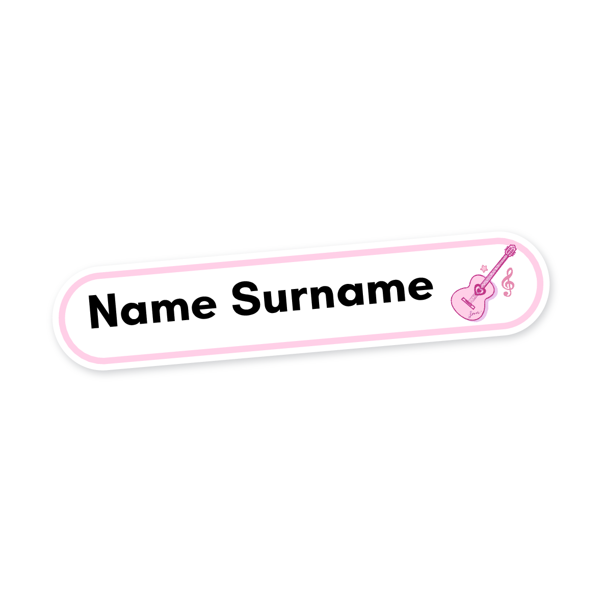 160 Personalised Stationery Labels | Guitar Pink, personalised with your child's name