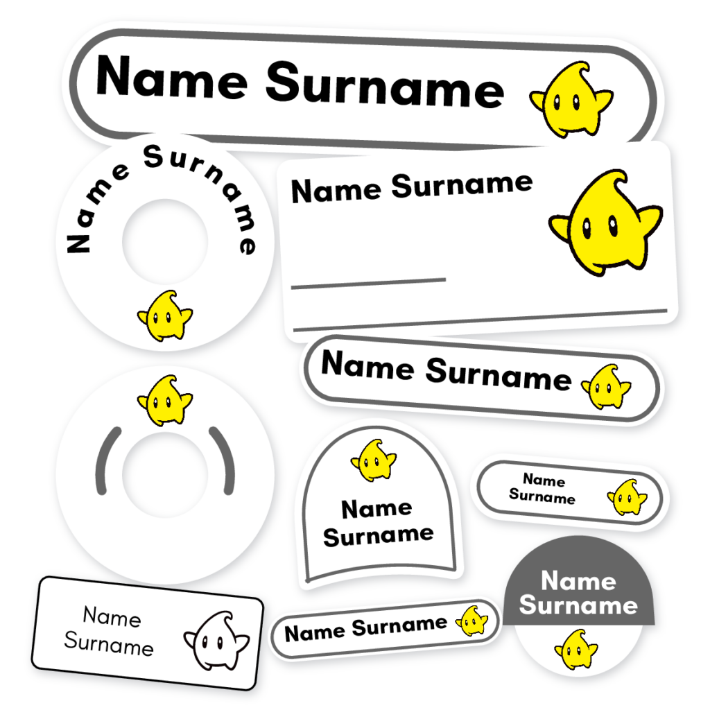 Yellow Character School Label Kit, personalised name labels for school