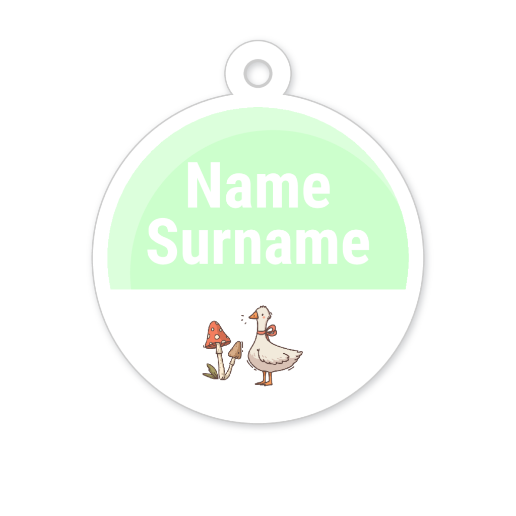 5 Personalised Zipper Tags | Duck & Mushroom, personalised with your child's name