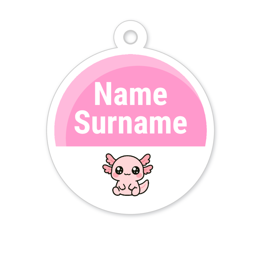 5 Personalised Zipper Tags | Axolotl, personalised with your child's name