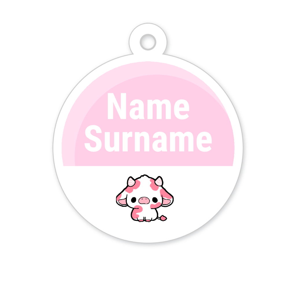 5 Personalised Zipper Tags | Cow Pink, personalised with your child's name
