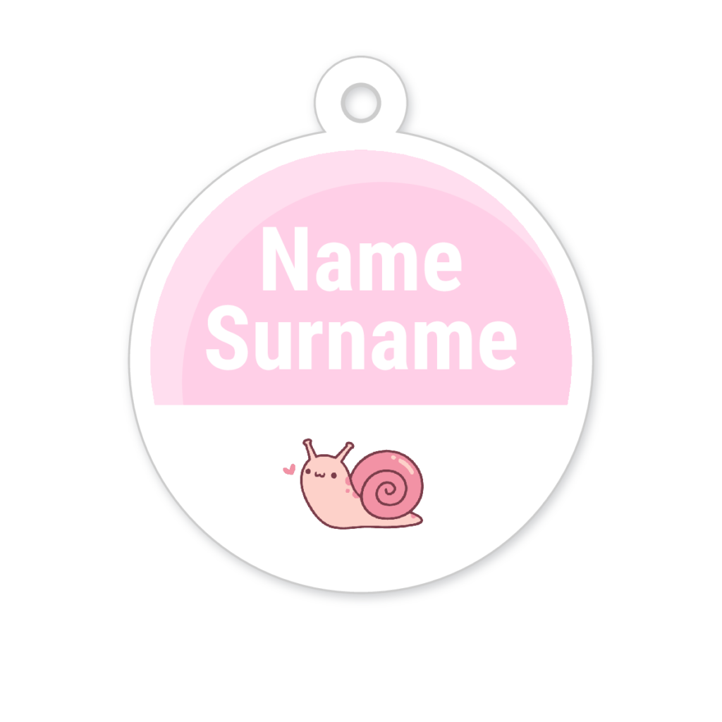5 Personalised Zipper Tags | Snail, personalised with your child's name