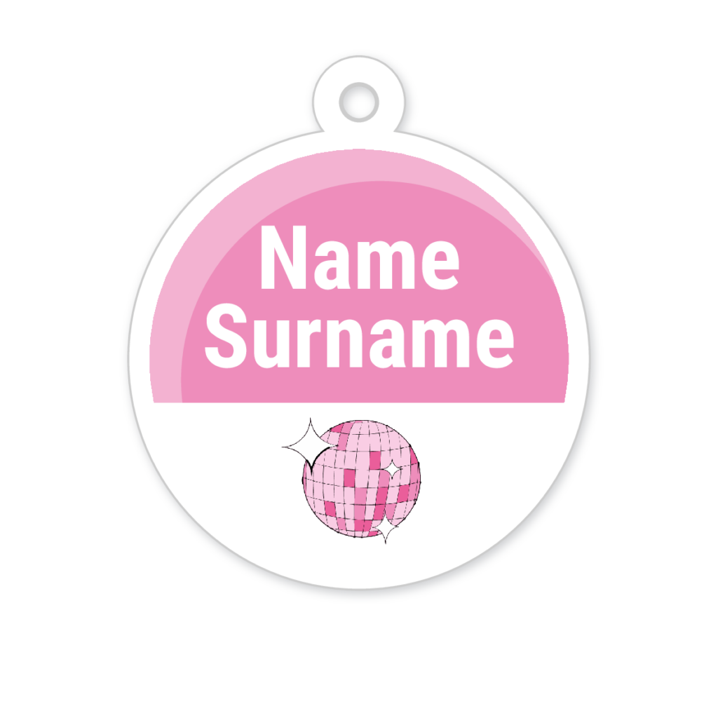 5 Personalised Zipper Tags | Glitter Ball, personalised with your child's name