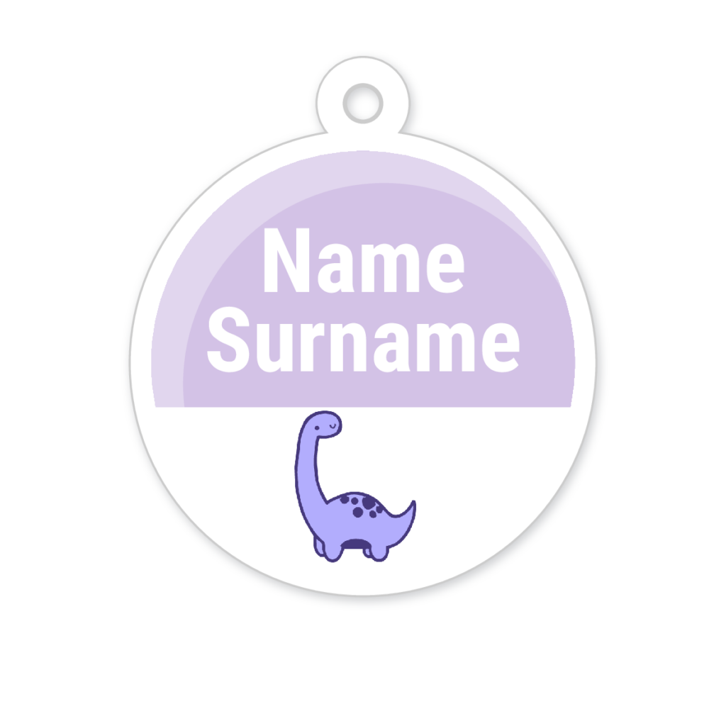 5 Personalised Zipper Tags | Dinosaur 2, personalised with your child's name