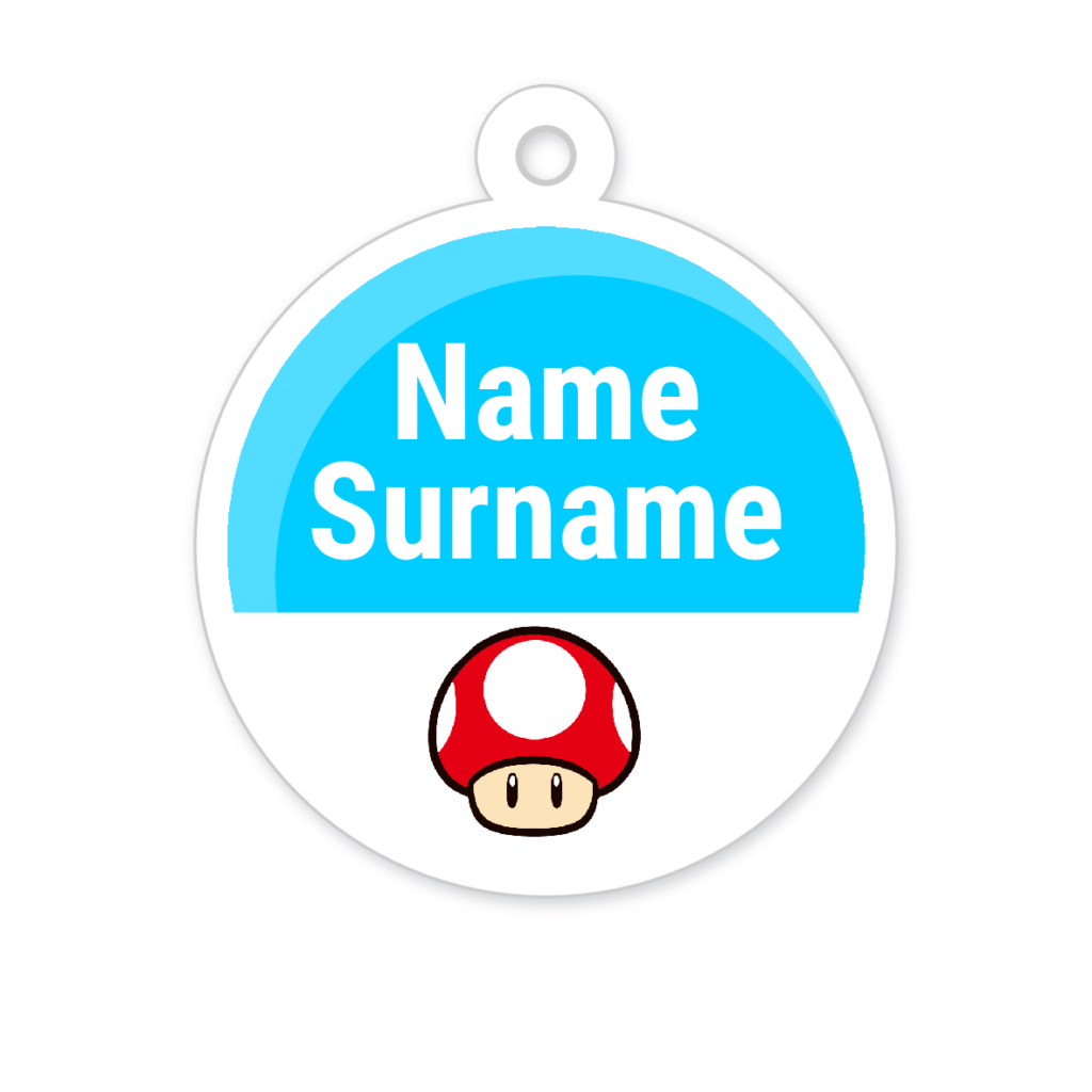 5 Personalised Zipper Tags | Mushroom, personalised with your child's name