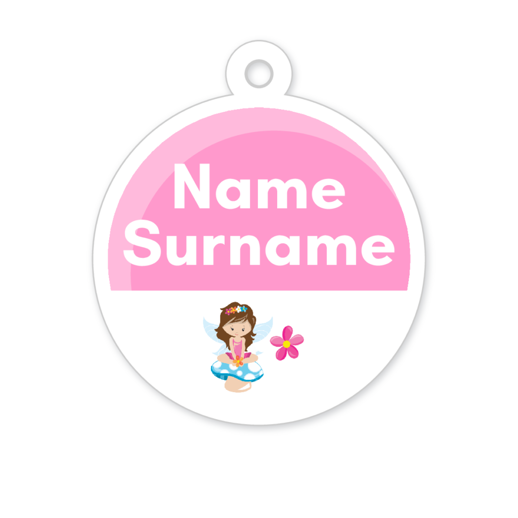 5 Personalised Zipper Tags | Fairy Pink, personalised with your child's name