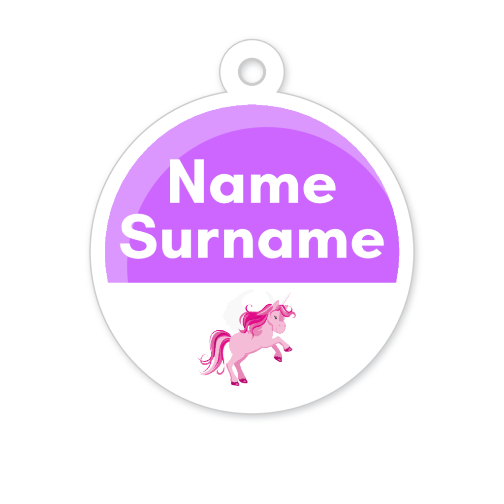 5 Personalised Zipper Tags | Unicorns, personalised with your child's name