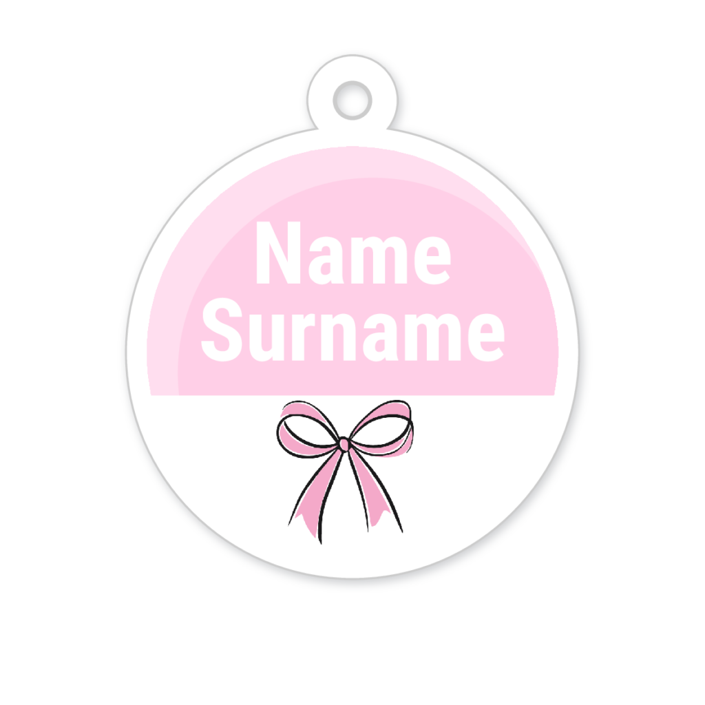 5 Personalised Zipper Tags | Pink Bow, personalised with your child's name