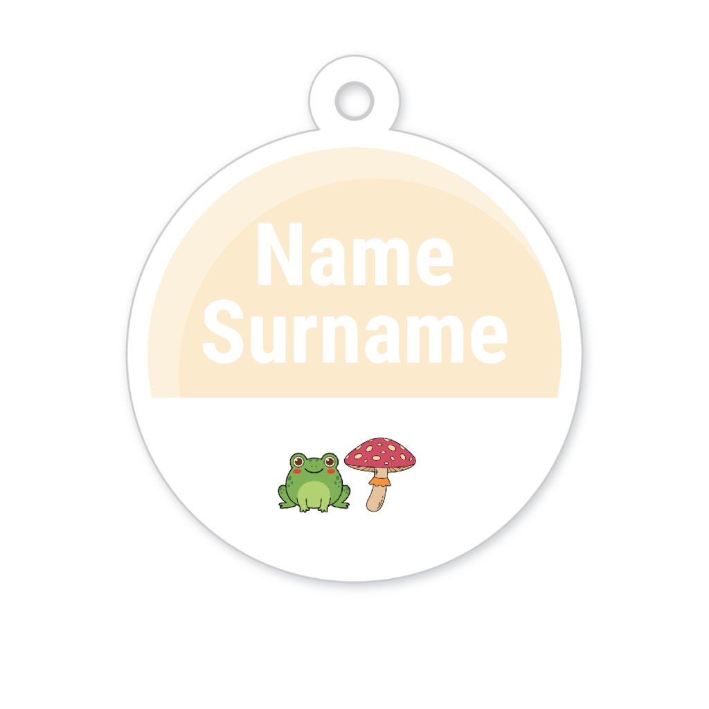 5 Personalised Zipper Tags | Frog & Mushroom, personalised with your child's name